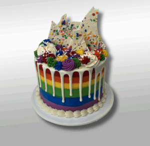Rainbow cake created by Colorado event vendor The Makery Cake Co., celebrating LGBTQIA+ inclusivity and creativity in the event industry.